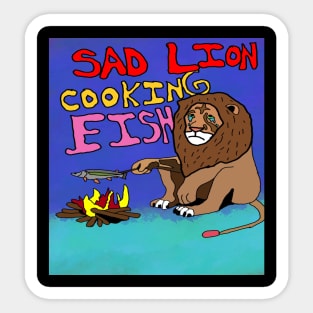 drawing sad lion cooking fish Sticker